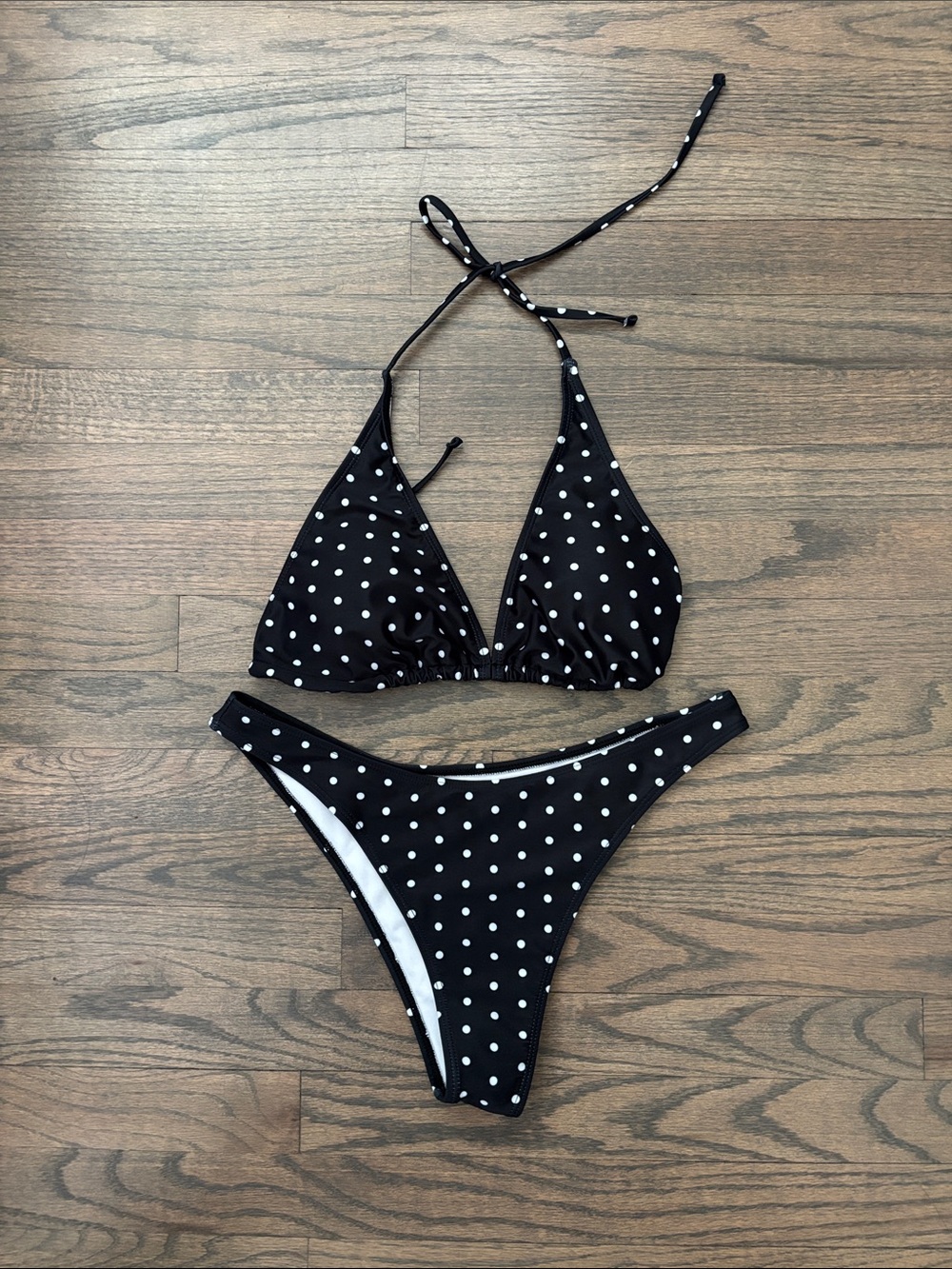 Black Polka Dot Halter Bikini Top & Bottom - Women Swim